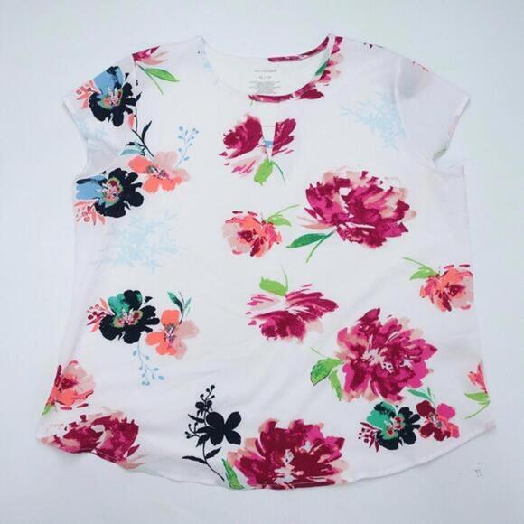 Van Heusen Tops - Van Heusen Blouse Top Women's XL White Floral 100% Polyester Cap Sleeve Pullover